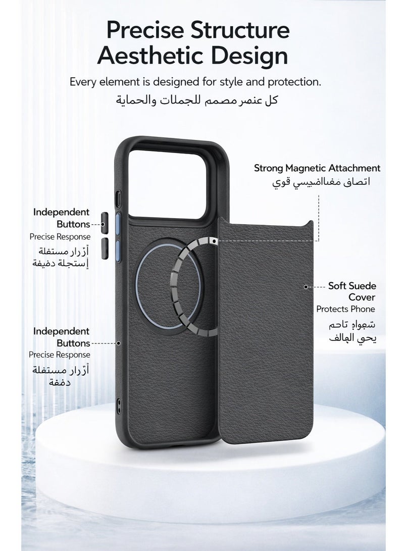 جراب iPhone 17 Pro Max (أبيض جبل الثلج) | غطاء خلفي للهاتف بنسيج جلد الليتشي، حماية كاملة للجهاز، فائق النحافة ومقاوم للصدمات | مقاوم للخدوش وبصمات الأصابع | بطانة ناعمة من الألياف الدقيقة - Image 5